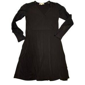Michael‎ Kors Black Dress Lace Sleeve V-Neck Fit Flare Career Small